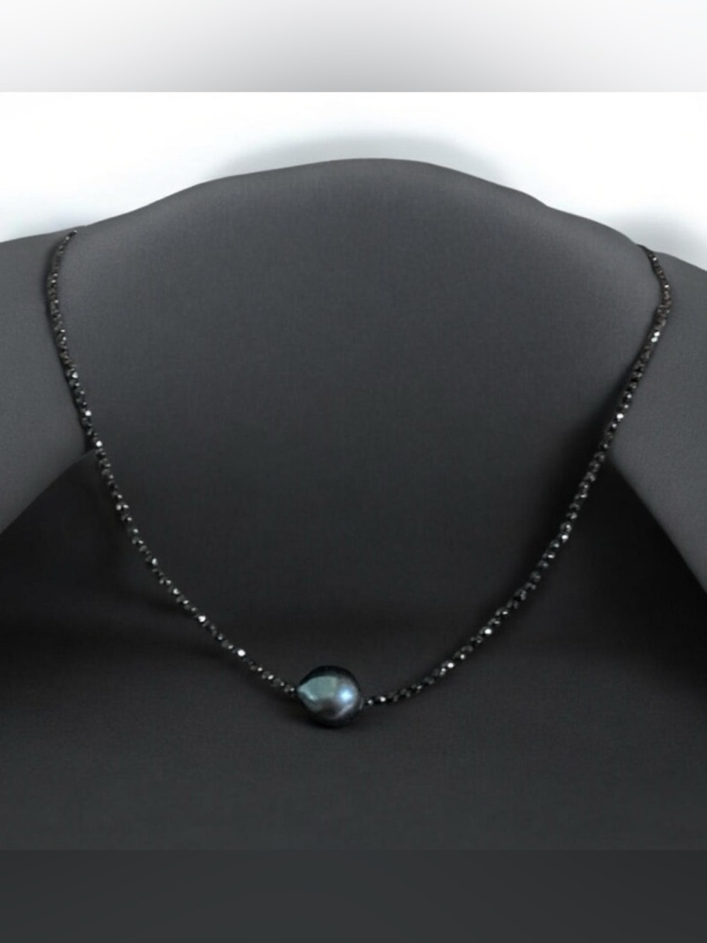 Tahitian pearl with black facetted spinel beaded 925 necklace